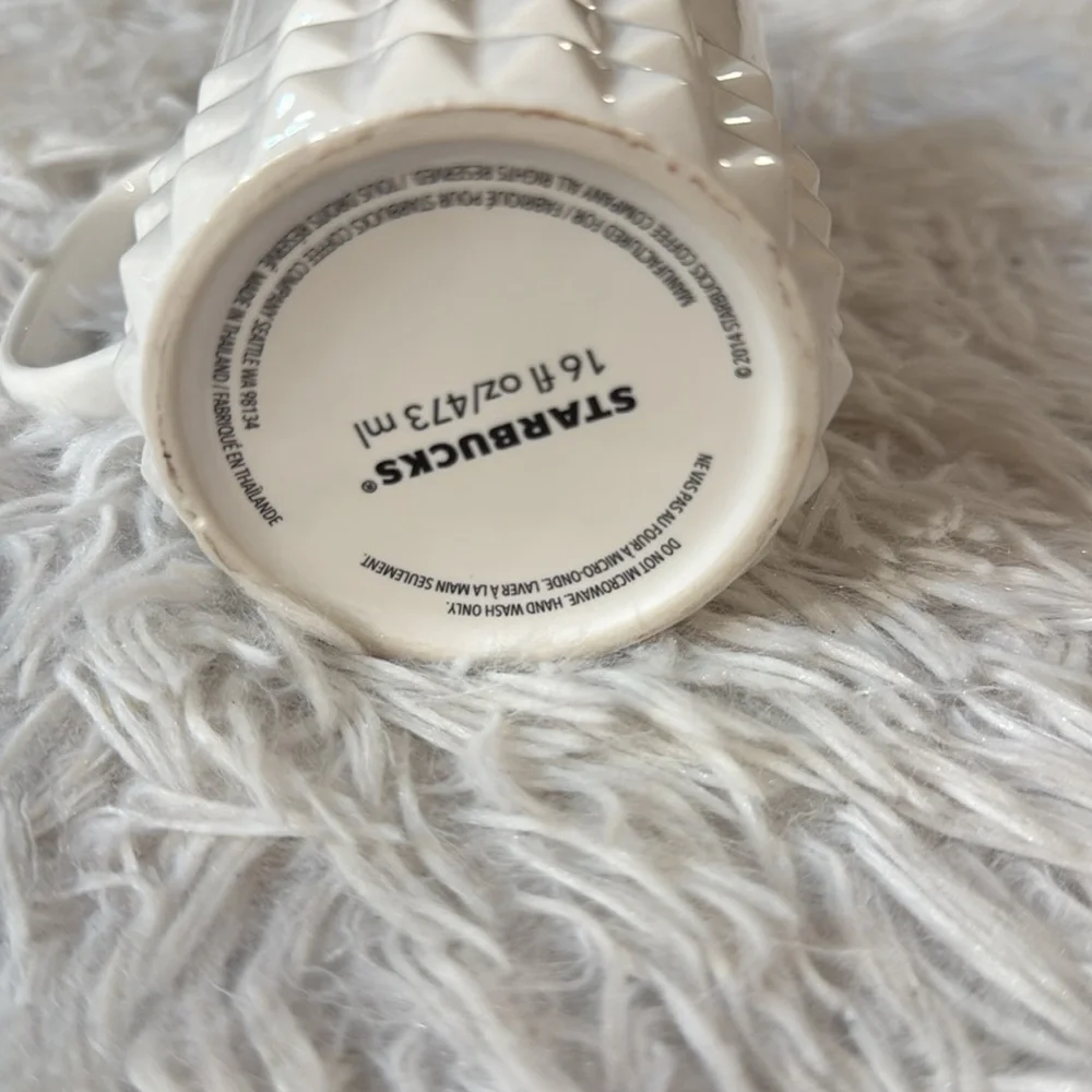 Starbucks White Silver Studded Ceramic Cuff Siren Mug Relief Cup Handle 16oz